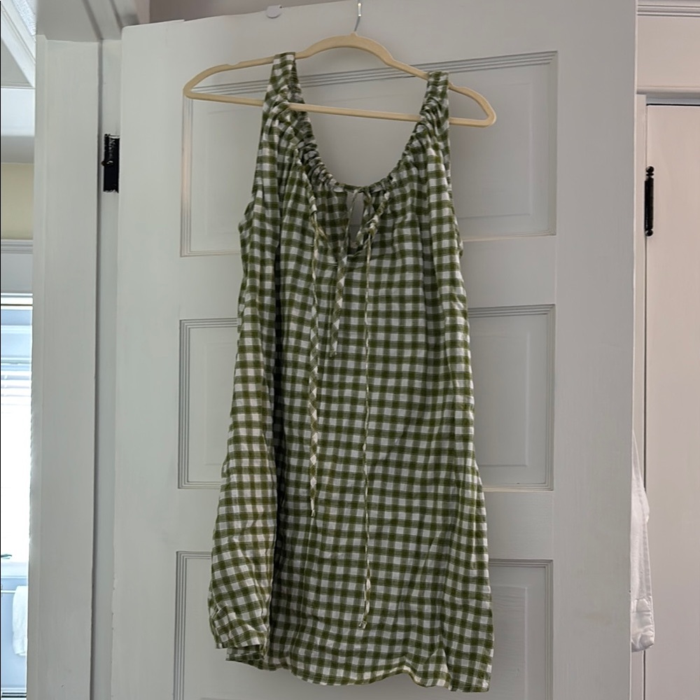 Opia Green and White Gingham Mini Dress